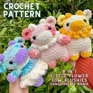 Cow Crochet Pattern | Little Flower Cow Plushies | 8 in 1 Pattern Bundle | Annie Carraway Art | PDF Pattern - Etsy