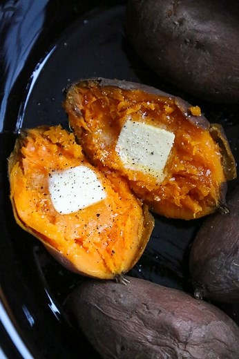 Slow Cooker Sweet Potatoes (Easy, just 1 ingredient, no prep!)