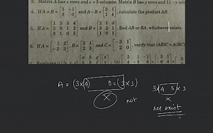 3. Matrix A has x rows and x 5 columns. Matrix B has y rows and... | Filo