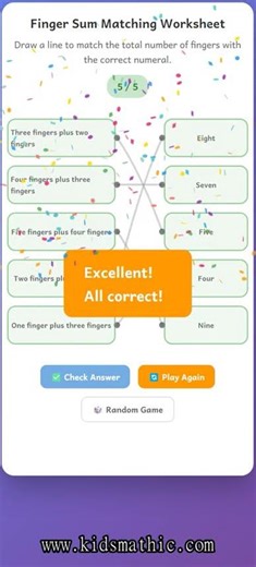 ➕ Finger Sum Matching Worksheet for Kindergarten