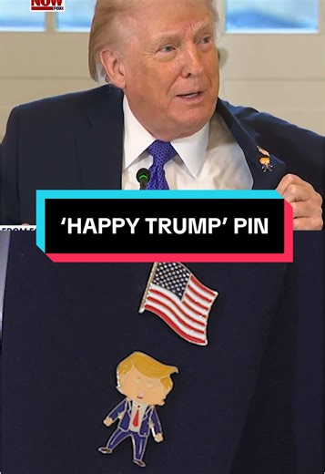 President Donald Trump was asked Friday about a lapel pin of himself that he was wearing while speaking at the White House.