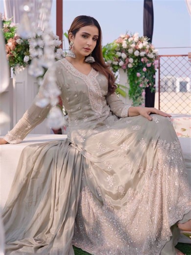 EID COLLECTION 2026 ✨ Exlusive Designer Wear Price: 22,800 taka /- Color: MAUVE, MINT, BEIGE, POWDER BLUE Fabric: Chinnon Silk Jewelry : Elor Chinon Silk outfit beautifully adorned with intricate thread embroidery, delicate handwork, and fine sequin embellishments throughout. Enhanced with detailed neckline and border finishing that adds a rich, festive touch while keeping the look elegant and graceful - perfect for Eid gatherings, weddings, and special celebrations Size: Free Size. Alterations 