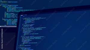 Real Javascript code. Front end web development. Java script JS code on laptop screen. Web design concept.