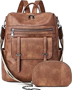 Backpack Purse for Women Fashion Designer Laptop Backpack for Women 15.6 inch Casual Daypack Backpacks with Wristlet (Two-toned Brown)
