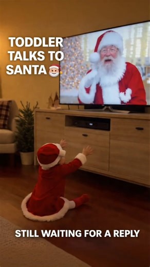 Little baby wave at Santa on TV and wait for a reply 🎅😂