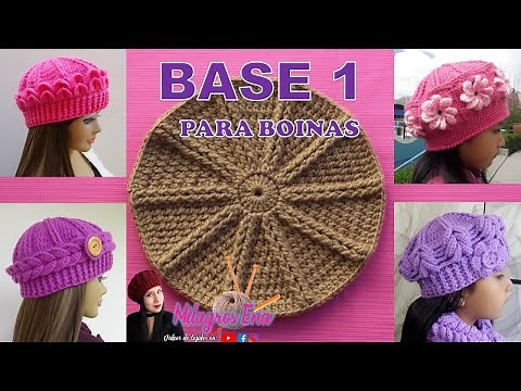 BASE 1 para aplicar en Boinas tejidas a crochet o ganchillo paso a paso - MILAGROS ENA