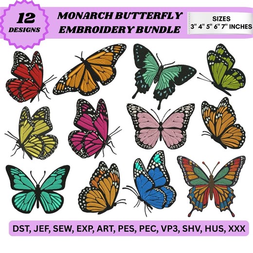 Butterfly Machine Embroidery Designs Monarch Embroidery Colored Butterflies Cute Butterfly Bundle Monarch Butterfly Files Dst Pes (5 Sizes) - Etsy