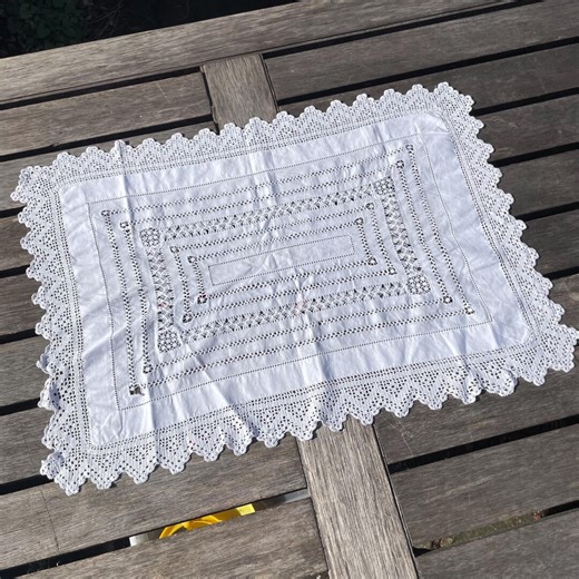 Vintage White Linen Hand-made Drawn Thread Work Embroidery Tablecloth Table Mats Dressing Table Mats - Etsy