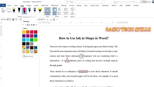 How to use ink to shape in word
