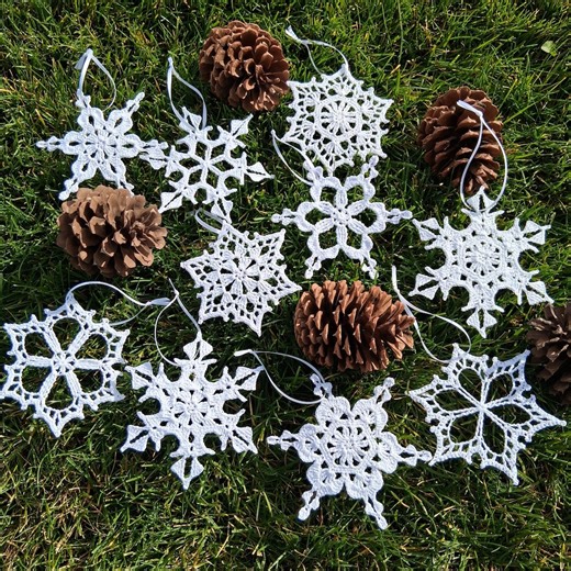 Handmade Crochet Cotton Snowflake Christmas Tree Ornaments - Etsy