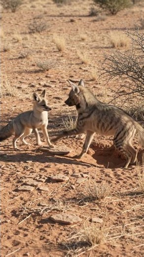 Aardwolf vs Cape Fox Burrow-Side Standoff #Aardwolf #CapeFox #AfricanWildlife #RareWildlife #Animals