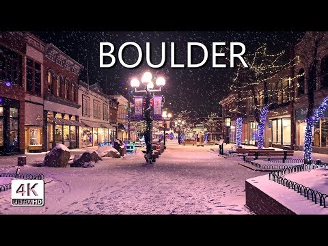 Boulder Colorado - Snowy Winter Evening in Holiday Decorated University Town - 4K Walking Tour