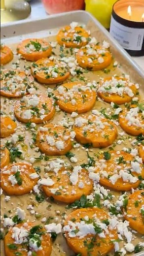 Honey Feta Sweet Potato Rounds#foodshorts #sweetpotato #holidayrecipes #appetizer #food #partyfood