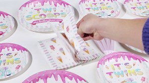 96Pcs Twins Baby Shower Party Decorations for Twins Girls Boys, Serves 24 | Ice Cream Twin Birthday Plates and Napkins Two Scoops are Better Than One Tableware Set for Baby Shower Party Supplies