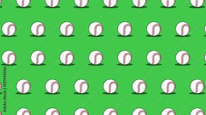 Seamless loop pattern with Baseball balls on a green background. Sport balls in seamless loop animation. Endless activity motion graphic background