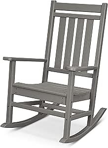 POLYWOOD Plantation Porch Rocking Chair, Slate Grey, Heavy Duty HDPE Plastic Lumber, Adult Size, Outdoor Patio Deck Furniture, Made in USA