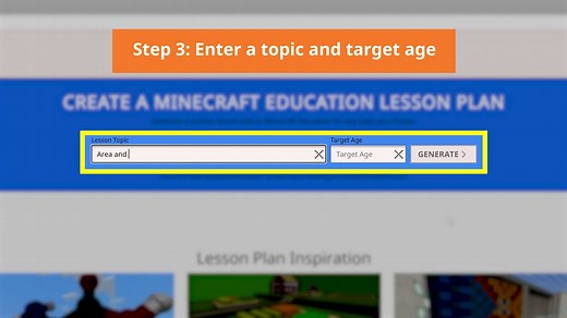 Create Minecraft lesson plans for any age and subject with Lesson Crafter! 📝✨ This AI-powered tool designed specifically for educators is now available to preview. Here’s how to access and use this game-changing tool: 1. Go to https://msft.it/6184UMu6C and sign in using your school faculty email address 2. Enter a topic and age to create a Lesson Plan 3. Check the boxes to accept terms 4. Fill out the survey to help us make Lesson Crafter better! #MinecraftEdu | Minecraft Education
