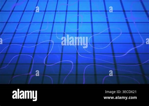 An abstract visual featuring a blue grid pattern with ethereal, flowing white lines creating a sense of movement and depth Stock Video Footage - Alamy