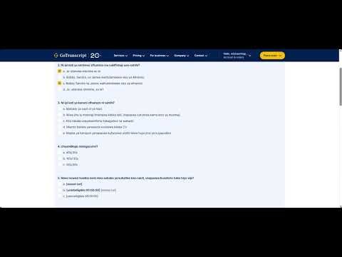 Go Transcript test answers and guide