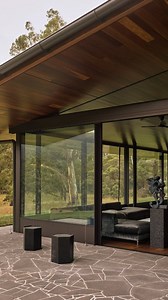 Architects at Home • Video Feature • At @howquariverlodge by @robmillsarchitects, each pavilion is set in sequence, one behind the other. This arrangement allows the front living pavilion to open to the landscape with windows on three sides, offering panoramic views in every direction. Without a traditional front door, one drifts naturally into the central living space. It’s the kitchen, the dining area, the place where you read and live that becomes the true point of arrival, rather than a form