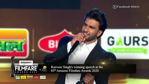 876K views · 7.1K reactions | Ranveer Singh's winning speech at the 65th #AmazonFilmfareawards 2020. #FilmfareOnFB | Filmfare | Facebook