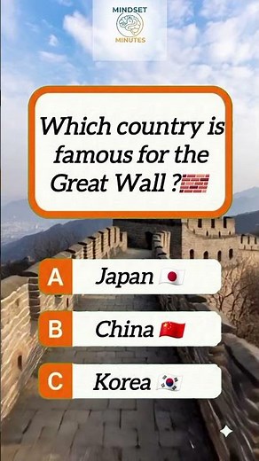 Which Country Has the Great Wall of China? Quiz 🇨🇳#GreatWallOfChina #GeographyQuiz #MindsetMinutes”