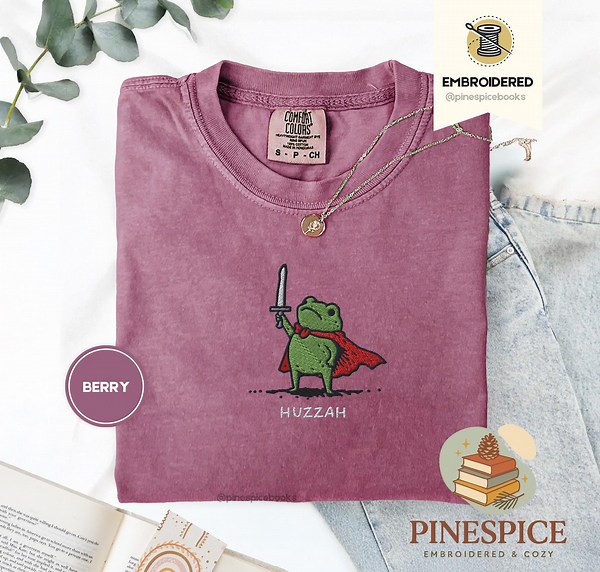 Huzzah Frog With Sword Tee, Embroidered Medieval Frog Shirt, Comfort Colors 1717, Funny Dnd T-shirt, Renaissance Faire Frog Gift - Etsy