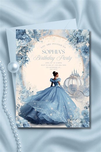 Cinderella Birthday Invitation, Girls Fairytale Party (editable Canva Template) - Etsy