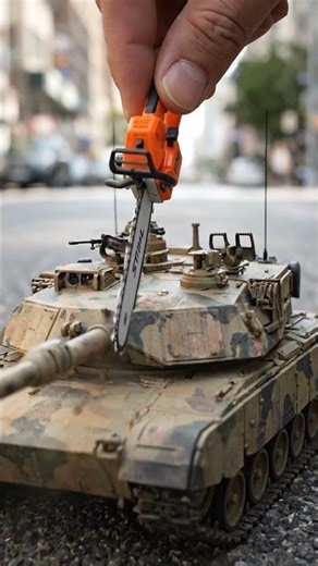 Mini Chainsaw vs Tank Model — Test Cut