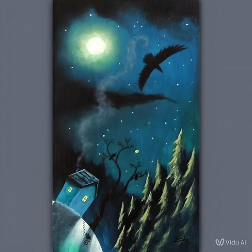 1.5K views · 134 reactions | Fooling around animating a painting with AI photo to video. Kind of fun :-D (this painting on wood is still available) #crowart #ravenart #winterscene #DavidKing #aiart #aivideocreation @followers | David King | Facebook