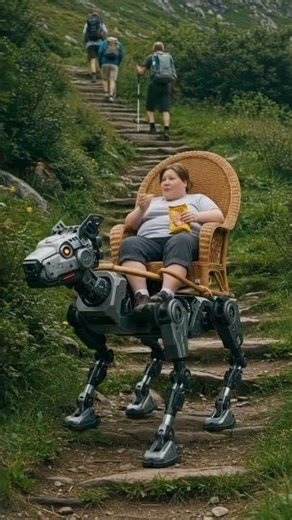 Robot Dog Carries Woman Up Mountain Stairs | Future of Hiking?