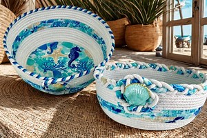 Handmade Beach Shell Rope Bowl, Coastal Decor - Etsy