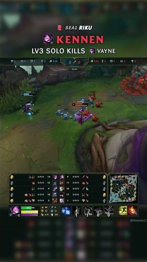(SEA1 Riku) Kennen LV3 SOLO KILLS Vayne (Reptile) | EUW Grandmaster Patch 26.14 #shorts
