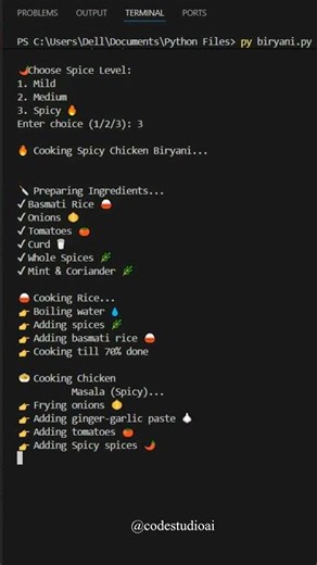 I Cooked Biryani Using Python 🤯🍛#python#shorts#ytshorts#trending#coding