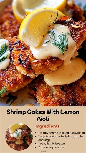 2.9K views | Shrimp Cakes With Lemon Aioli Golden, crispy on the...