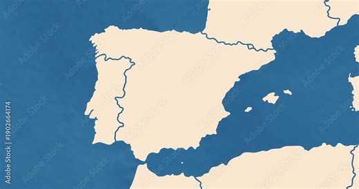 Beautiful zoom in of a spain map with most important cities and frontier lines