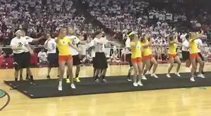 Shadle Park cheer, dance, & faculty entertain during halftime of the girls game trying to win the Groovy Shoes at the Spokane Arena | 700 ESPN High School Sports
