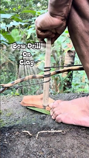 Primitive fire making using a bow drill on Pottery #primitivefirelighting #bushcraft