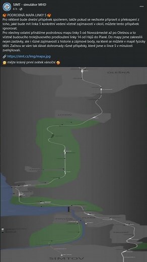 Simt Simulator - Podrobná mapa tramvajová linka 5 - Info z oficiálního FB - 25. 12. 2024