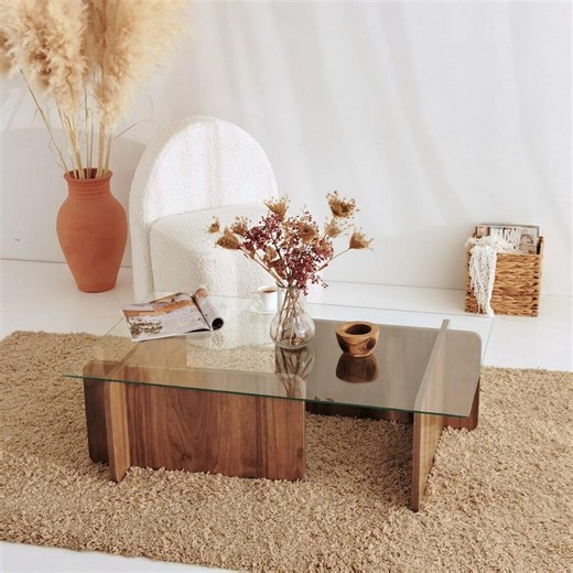 Luxury Rectangular Glass Coffee Table – Brown Finish Modern Center Table With Premium Craftsmanship - Etsy