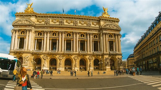 Walking past a grand historic opera building