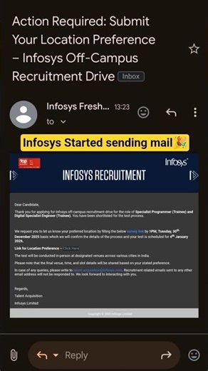 Infosys mail for location preference #infosys #btechjobs #btech #jobopportunities #infosysrecruitmen