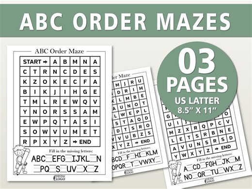 ABC Order Mazes Printable Worksheets | Alphabet Sequencing Activity for Kids | Preschool & Kindergarten Learning | Letter Order Practice PDF - Etsy