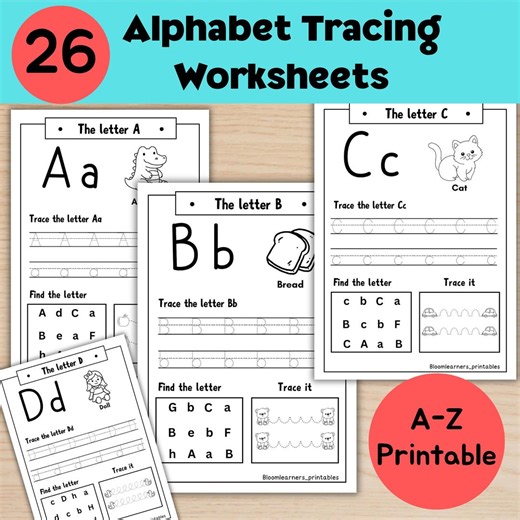 26 Alphabet Letter Tracing Worksheets | Printable Preschool-kindergarten Activity Worksheet | Uppercase Lowercase Letter Practice - Etsy