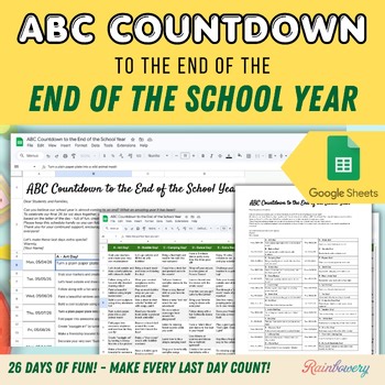 ABC Countdown to the End of the School Year, Editable Google Sheets Template