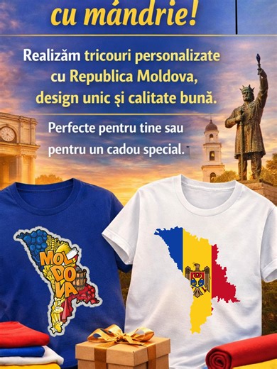 Poartă Moldova cu mândrie! Realizăm tricouri personalizate cu Republica Moldova, design unic și calitate bună. Perfecte pentru tine sau pentru un cadou special. 👕✨ #Moldova #Mandrie #Tricolor #Basarabia #moldova #MD #diasporatiktok #moldoveniinuk #moldoveniidingermania #moldoveniinitalia