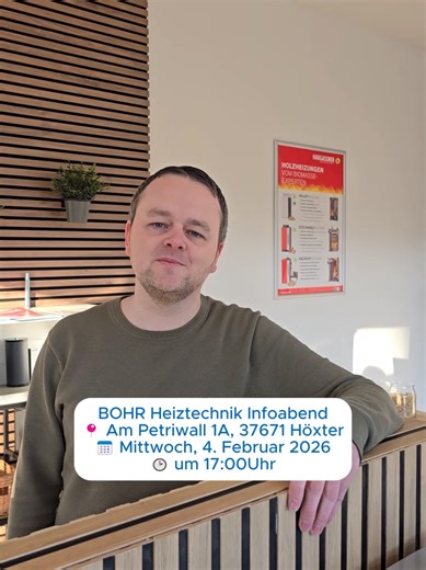 🔥 Moderne Heizlösungen für dein Eigenheim 🔥 Neue Heizung geplant? Ob Pelletheizung, Hackschnitzelanlage oder Wärmepumpewir zeigen dir, welche Lösung zu deinem Haus passt und wie du von aktuellen Förderprogrammen profitieren kannst. 🏠 BOHR – dein Partner für private Heiztechnik Bei unserem Infoabend erfährst du, • welche Heizsysteme für Einfamilienhäuser geeignet sind • welche Förderungen aktuell möglich sind • wie der Umstieg technisch und finanziell abläuft 📍 BOHR-Showroom, Am Petriwall 1A,