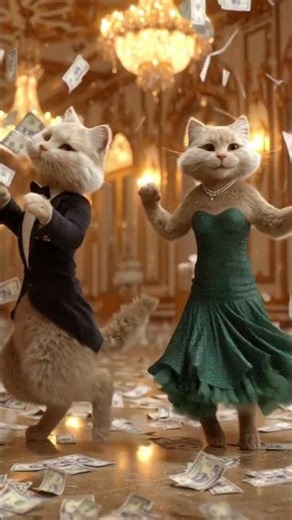 Rich & Fluffy! Cat Couple Dancing in Luxury Money Rain 💰🐱 Celebration