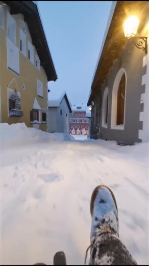 Urban powder sledding #sledding #powder #snow #winter #engadin