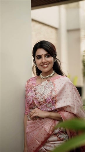 Pastel Tussar silk, softly woven with delicate block prints.